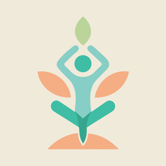 This flat style yoga logo utilizes a calm pastel color palette presenting a serene and balanced visual experience for wellness branding