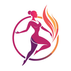 An elegant vector illustration portrays a dynamic woman engaged in a workout showcasing fitness and strength with abstract design elements
