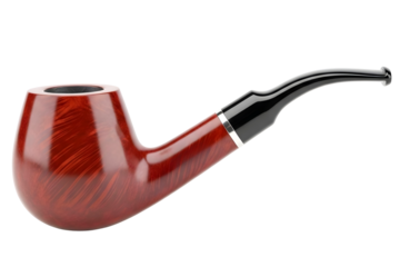 Classic wooden tobacco smoking pipe with bent stem isolated on transparent background