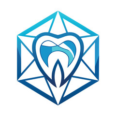 A striking vector illustration depicts a stylized curved tooth shape representing oral hygiene and dental health presented in a modern aesthetic