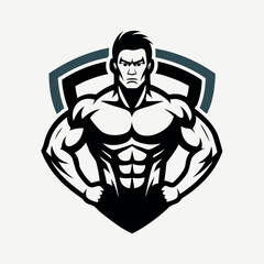 This vector graphic showcases a modern and masculine gym logo design prominently featuring a strong and stylized illustration of a muscular arm