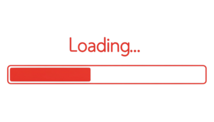Red loading bar with the text loading on transparent background