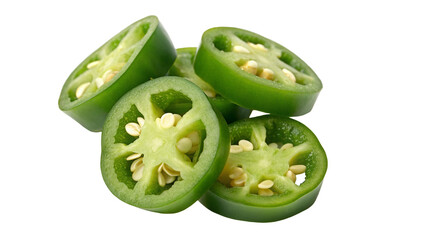 Fresh green jalapeno pepper slices on black background