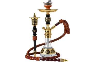 Traditional hookah shisha pipe with hoses and tassels isolated on transparent background