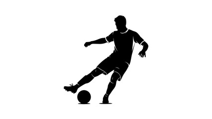 Silhouette of a soccer player running with a football in action vector illustration