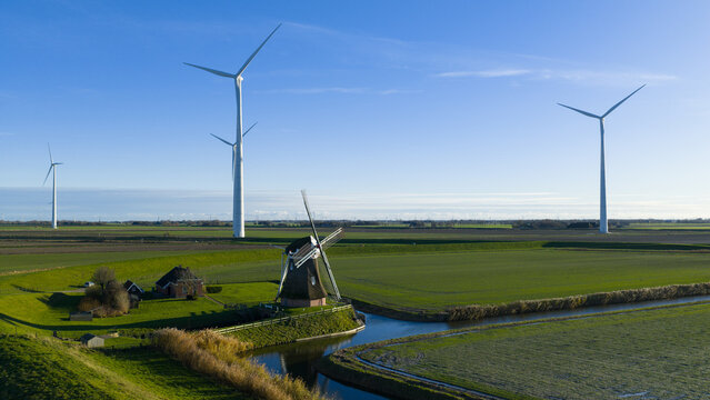 Eemshaven Windmill: Aerial Dutch Coastal View.