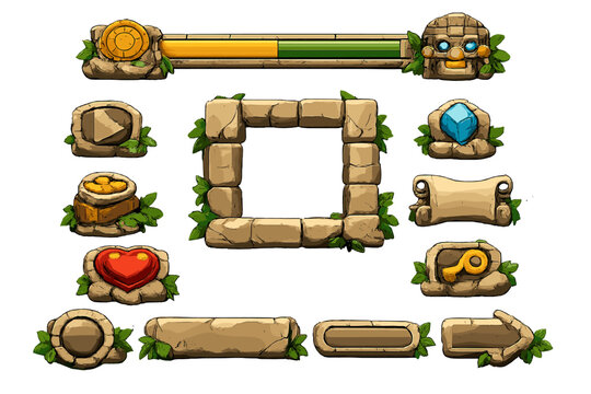 Jungle-themed game UI elements