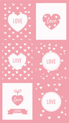 Pink love frame heart set, Valentine day border, hand drawn watercolor romantic postcard design. Holiday February background decoration, wedding invitation letter print. Cute love frame envelope art