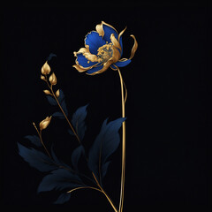 妖艶な青と金の花　AI生成素材