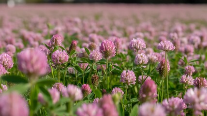 Obraz premium Close-up of Pink Clover Flowers in Lush Field - Vibrant Spring Meadow Bloom