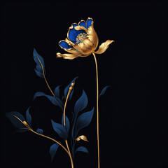 妖艶な青と金の花　AI生成素材