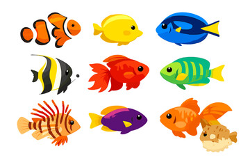 Colorful Cartoon Fish in Underwater Scene