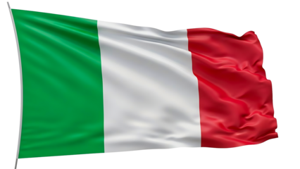 Italian flag waving proudly with green, white, and red stripes. The flag represents a symbol of Italy, embodying the nation's heritage, identity, and values. The image captures the flag in motion.