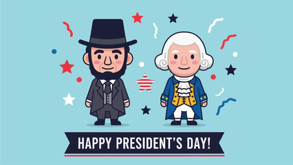Flat design, Cute Cartoon Abraham Lincoln and George Washington, President's Day. Flat design, Cute Cartoon Abraham Lincoln and George Washington, President's Day