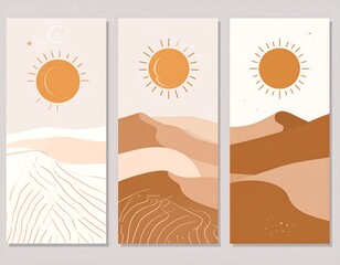 Minimalist Desert Landscape Triptych Artwork.