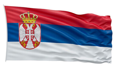 Fototapeta premium A Serbia flag waving in the wind with a detailed coat of arms displayed