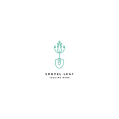 Leaf logo on a shovel, plant cultivation concept.