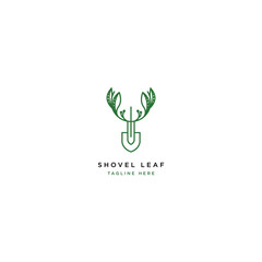 Leaf logo on a shovel, plant cultivation concept.