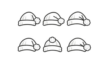Set of six white winter hats with pom poms