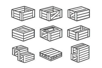 Set of Nine Wooden Crate Icons