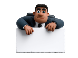 Cartoon businessman holding blank sign