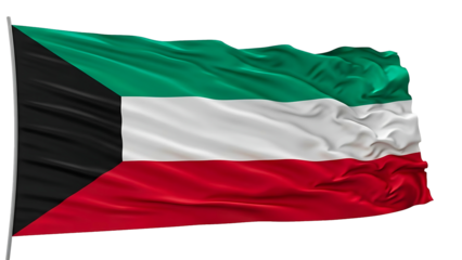 The Kuwait national flag waving proudly in the wind, a symbol of national identity and sovereignty