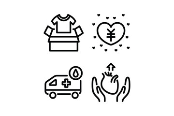 Charity and donation concept with various icons aid help support relief donate