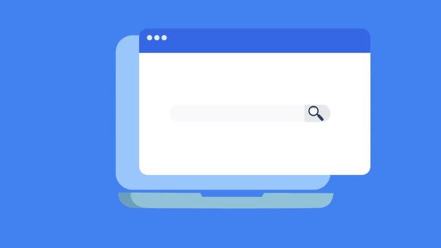 Minimal web browser window interface showing a blinking cursor in a search bar followed by typing dots indicator. Clean UI design concept for search input, typing process, and user interaction feedbac