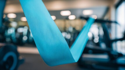 taut. Elastic exercise band stretched taut during workout, textured rubber material. event key visuals, club posters, designed for sports event promotions and stadium branding, boosts motivation.
