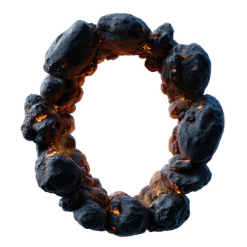 Fiery asteroid ring with glowing lava and rocky texture