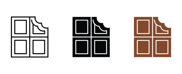 chocolate bar icon set vector on white background, a high ranked vector illustration set of dessert symbols, showcasing chocolate bars, bite marks, sweet design elements, and professional creative