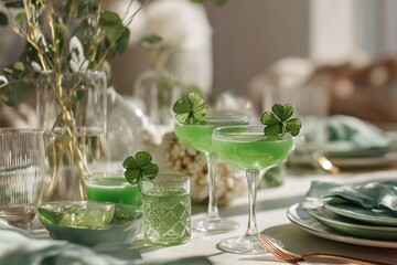 St Patrick&rsquo;s Day Party Table with Green Drinks and Decor