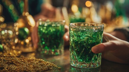 St Patrick&rsquo;s Day Party Drinks and Hands Toasting Close Up