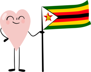 illustration of Zimbabwe flag with heart cartoon character