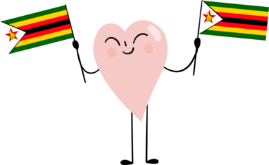 illustration of Zimbabwe flag with heart cartoon character