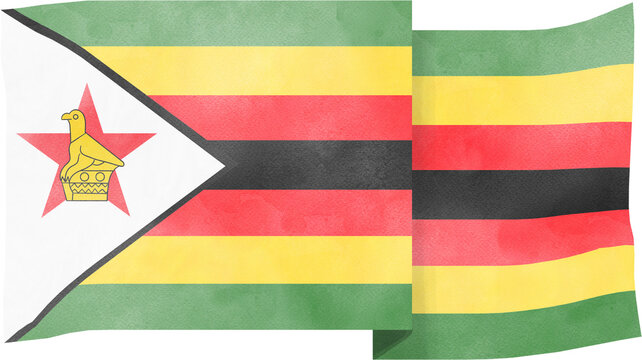 illustration of Zimbabwe flag in watercolor style