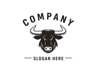 A minimalist logo featuring a bull s head above company and slogan text