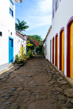 Street and typical houses in the historic center of Paraty. Brazil