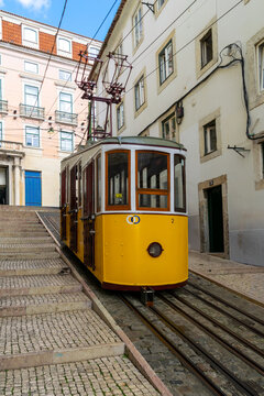Bica Funicular, historic cable car in the city of Lisbon, Portugal