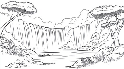 Jungle Waterfall Landscape Illustration