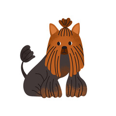 Yorkshire Terrier. Dog breed. Cute, funny pet. Domestic animal. Purebred dog. Cartoon vector illustration isolated on white background.