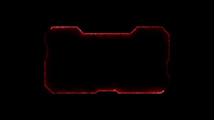 Glowing neon line technology HUD template animation. Neon red HUD viewfinder Interference, hologram AR noise background in sci-fi frame animated on black background. - Powered by Adobe