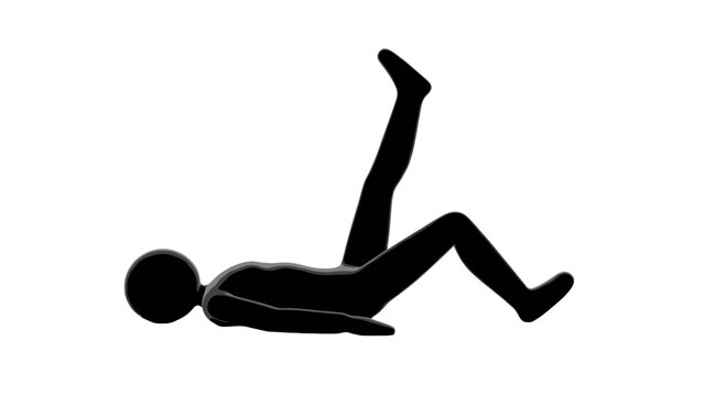 Black silhouette of a person lying on their back with one leg raised, performing a leg lift exercise for core and leg strength.