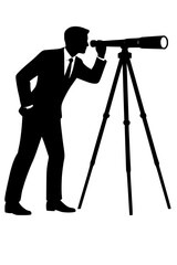 Businessman Looking Through Telescope (Vision / Strategy)