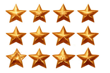 Obraz premium Gold stars collection of game ui elements for rating and achieving success on transparent background