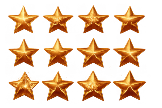Gold stars collection of game ui elements for rating and achieving success on transparent background - Powered by Adobe