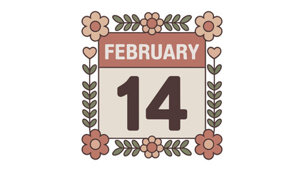 Valentine's Day Calendar: A charming illustration captures the essence of February 14th, with a calendar framed by flowers and hearts.