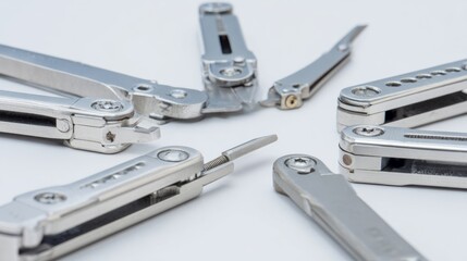 multitool. Multi-tool knife with components arranged in a circular pattern. safety posters, maintenance manuals, designed for industrial assembly lines and welding operations, used by engineers.
