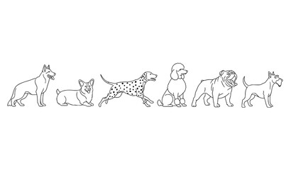 Abstract dog outline vector icons set with minimalist canine sketches for pets and modern design