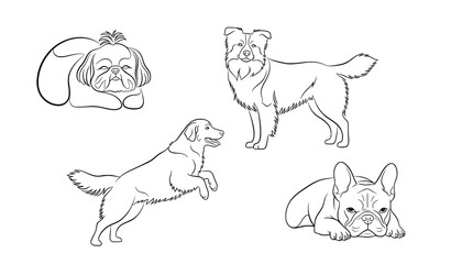 Minimalist dog vector line art set with abstract canine sketches for pet lovers and home decor